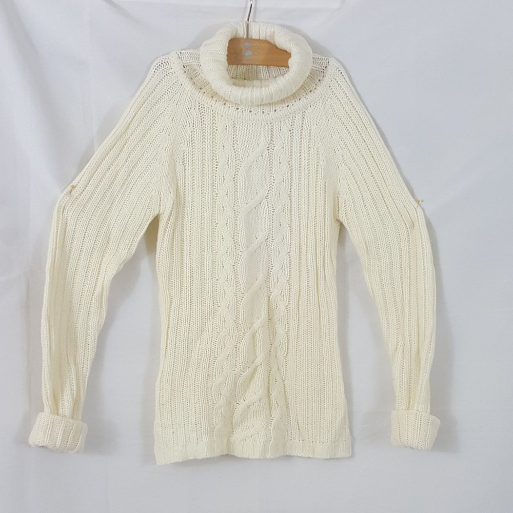 White Turtleneck Cowl Sweater